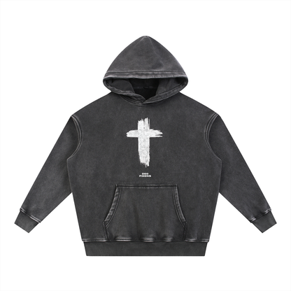 Snow Wash Faded Cross Hoodie